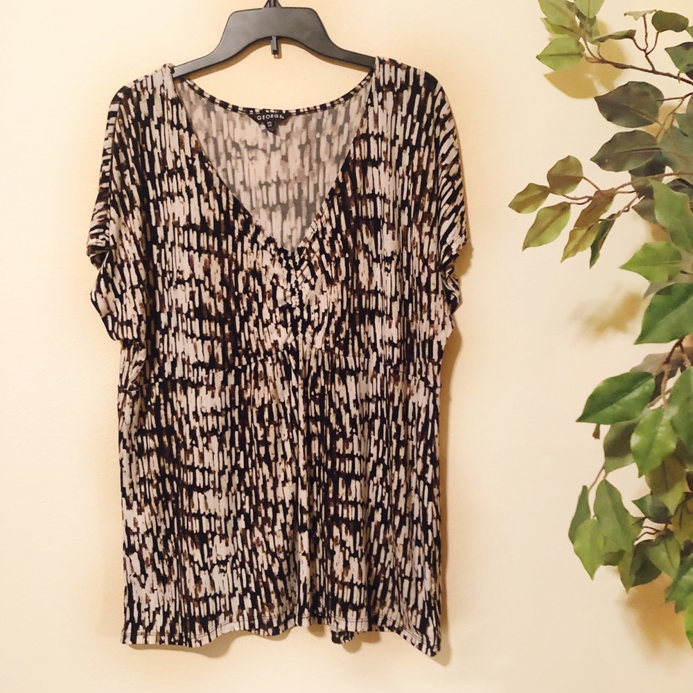 George XL v-neck jersey knit top brown black white